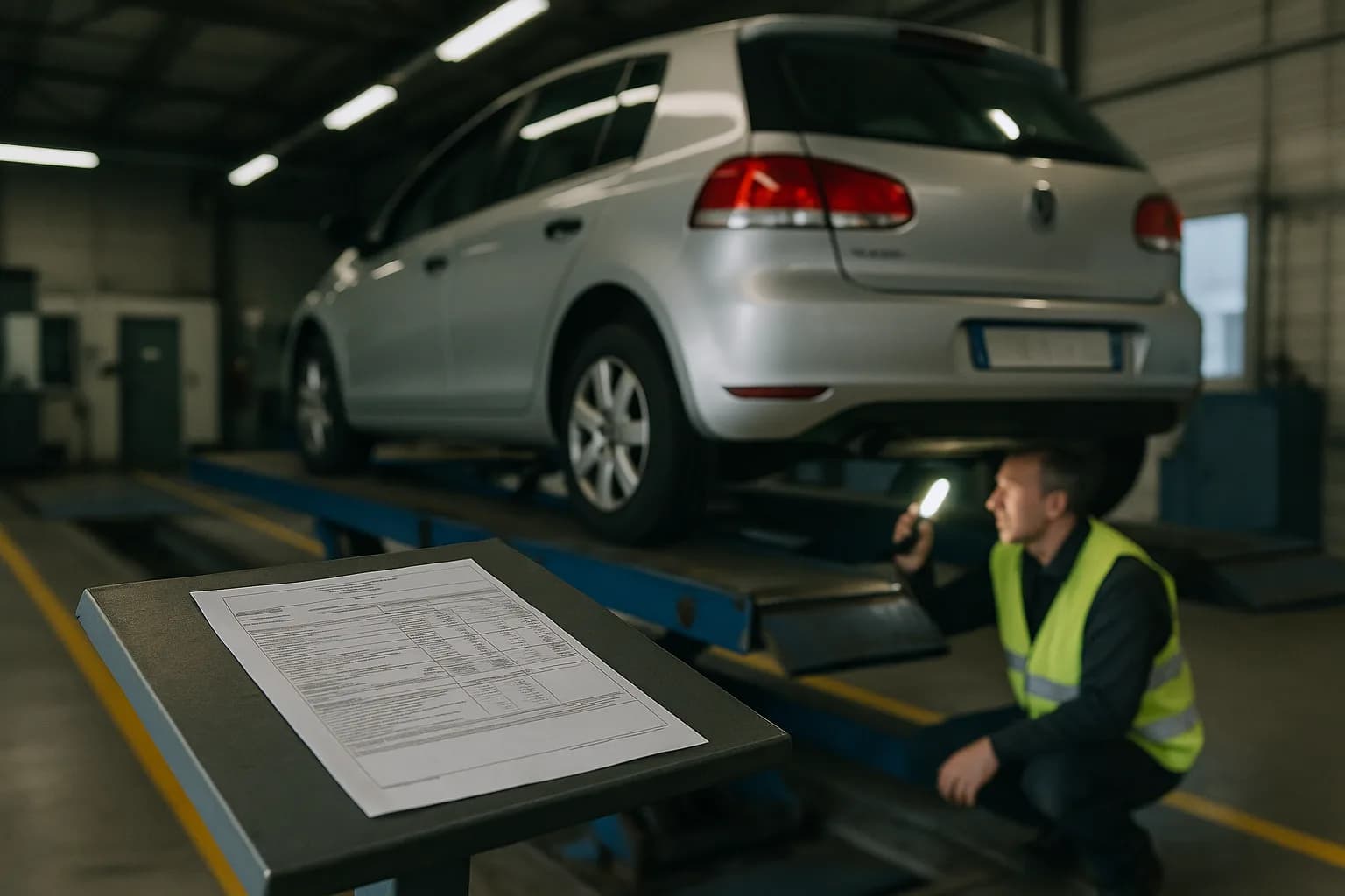 Contrôle du dessous d’une voiture au contrôle technique